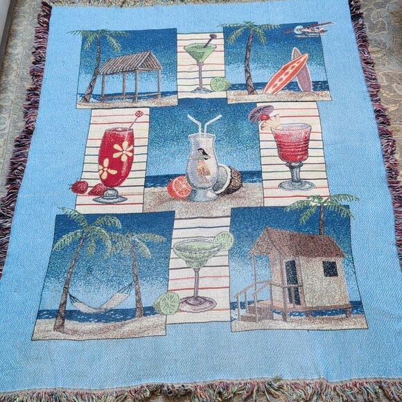 Tropical Beach Scene Tapestry Throw Blanket Coastal - Picture 1 of 10